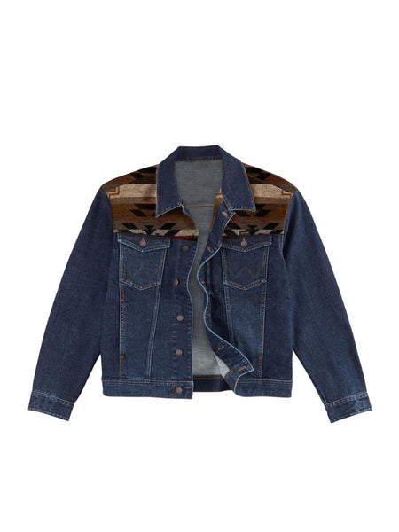 Wrangler 112318262 Kids Denim Jacket Unlined Pecan Pie front view. If you need any assistance with this item or the purchase of this item please call us at five six one seven four eight eight eight zero one Monday through Saturday 10:00a.m EST to 8:00 p.m EST