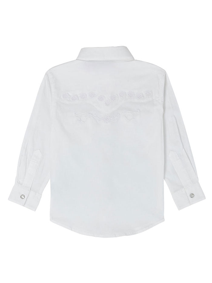 Wrangler 10GW7001W Girls Rhinestones Embroidery Western Shirt White front view. If you need any assistance with this item or the purchase of this item please call us at five six one seven four eight eight eight zero one Monday through Saturday 10:00a.m EST to 8:00 p.m EST