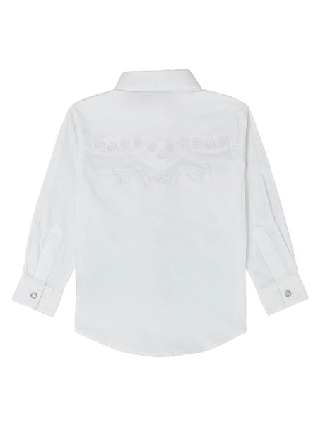 Wrangler 10GW7001W Girls Rhinestones Embroidery Western Shirt White back view. If you need any assistance with this item or the purchase of this item please call us at five six one seven four eight eight eight zero one Monday through Saturday 10:00a.m EST to 8:00 p.m EST