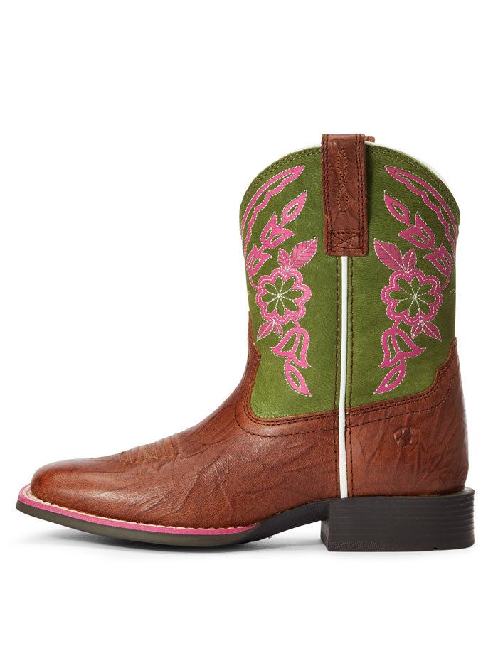 Ariat 10034066 Kids Cattle Cate Western Boot Copper Penny side and front view. If you need any assistance with this item or the purchase of this item please call us at five six one seven four eight eight eight zero one Monday through Saturday 10:00a.m EST to 8:00 p.m EST