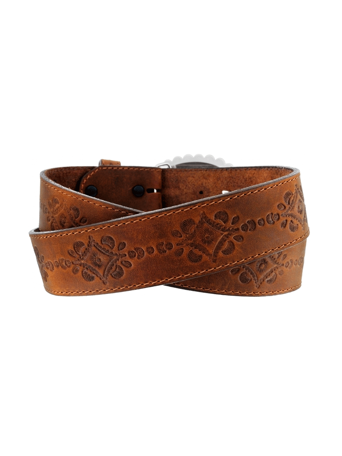 Justin C21369 Womens Navajo Heart Leather Belt Aged Bark front view. If you need any assistance with this item or the purchase of this item please call us at five six one seven four eight eight eight zero one Monday through Saturday 10:00a.m EST to 8:00 p.m EST