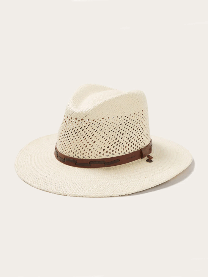 Stetson TSARWY-3830-81 AIRWAY Panama Safari Hat Natural front and side view. If you need any assistance with this item or the purchase of this item please call us at five six one seven four eight eight eight zero one Monday through Saturday 10:00a.m EST to 8:00 p.m EST