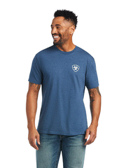 Ariat 10040869 Mens Ariat Rope Shield T-Shirt Sailor Blue Heather front view. If you need any assistance with this item or the purchase of this item please call us at five six one seven four eight eight eight zero one Monday through Saturday 10:00a.m EST to 8:00 p.m EST