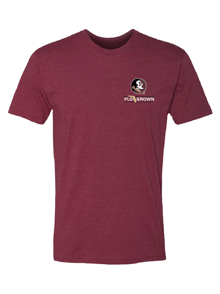 FloGrown FSU-115 Mens Florida State Seminoles Trolling Flag Tee Heather Cardinal front view. If you need any assistance with this item or the purchase of this item please call us at five six one seven four eight eight eight zero one Monday through Saturday 10:00a.m EST to 8:00 p.m EST