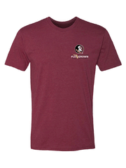 FloGrown FSU-115 Mens Florida State Seminoles Trolling Flag Tee Heather Cardinal front view. If you need any assistance with this item or the purchase of this item please call us at five six one seven four eight eight eight zero one Monday through Saturday 10:00a.m EST to 8:00 p.m EST
