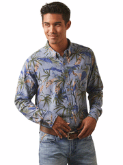Ariat 10043710 Mens Paradise Palm Long Sleeve Shirt Chambray Blue front view. If you need any assistance with this item or the purchase of this item please call us at five six one seven four eight eight eight zero one Monday through Saturday 10:00a.m EST to 8:00 p.m EST
