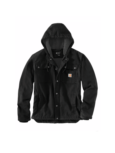 Carhartt 103826-BLK Mens Relaxed Fit Washed Duck Sherpa Lined Utility Jacket Black front view. If you need any assistance with this item or the purchase of this item please call us at five six one seven four eight eight eight zero one Monday through Saturday 10:00a.m EST to 8:00 p.m EST