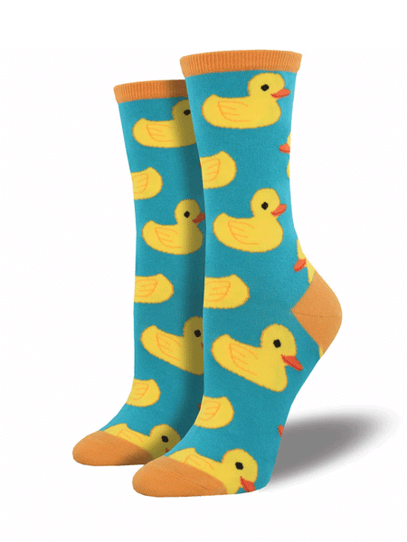 Socksmith WNC709-TUR Womens Rubber Ducky Socks Turquoise front and side view. If you need any assistance with this item or the purchase of this item please call us at five six one seven four eight eight eight zero one Monday through Saturday 10:00a.m EST to 8:00 p.m EST