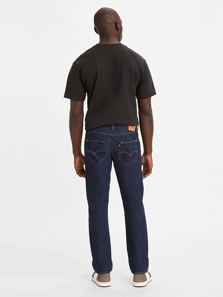 Levi’s 005010115 Mens 501 Original Fit Jeans Rinse Dark Wash back view. If you need any assistance with this item or the purchase of this item please call us at five six one seven four eight eight eight zero one Monday through Saturday 10:00a.m EST to 8:00 p.m EST