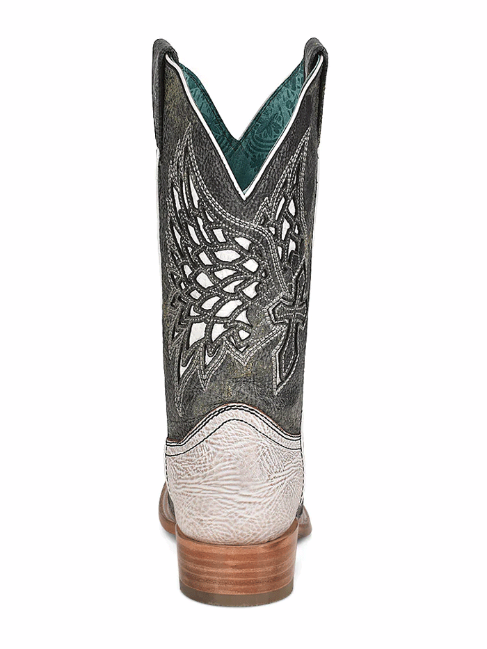 Corral A4333 Ladies Inlay And Embroidery Square Toe Western Boot Black And White side and front view. If you need any assistance with this item or the purchase of this item please call us at five six one seven four eight eight eight zero one Monday through Saturday 10:00a.m EST to 8:00 p.m EST