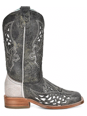 Corral A4333 Ladies Inlay And Embroidery Square Toe Western Boot Black And White side view. If you need any assistance with this item or the purchase of this item please call us at five six one seven four eight eight eight zero one Monday through Saturday 10:00a.m EST to 8:00 p.m EST