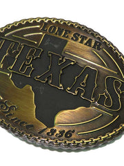 Western Edge TBB4679 Texas Lone Star Belt Buckle Brass close up view. If you need any assistance with this item or the purchase of this item please call us at five six one seven four eight eight eight zero one Monday through Saturday 10:00a.m EST to 8:00 p.m EST