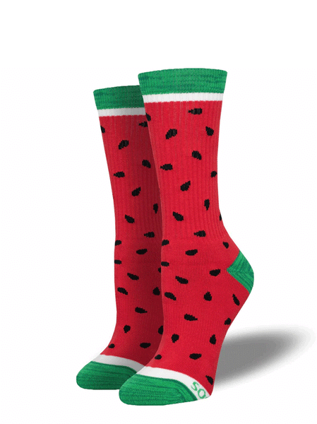 Socksmith ANC2678-RED Watermelon Summer Athletic Socks Red pair view of front and side. If you need any assistance with this item or the purchase of this item please call us at five six one seven four eight eight eight zero one Monday through Saturday 10:00a.m EST to 8:00 p.m EST