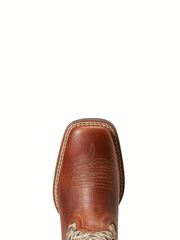 Ariat 10040258 Youth Koel VentTek Western Boot Metallic Leopard Spiced Cider toe top view. If you need any assistance with this item or the purchase of this item please call us at five six one seven four eight eight eight zero one Monday through Saturday 10:00a.m EST to 8:00 p.m EST