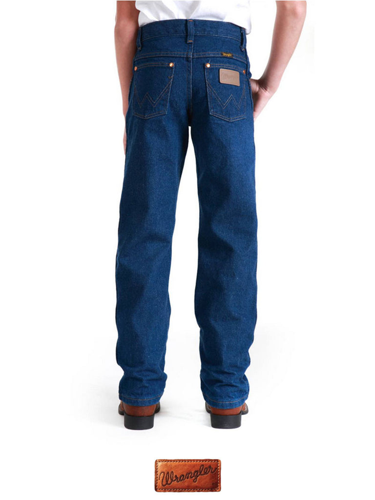 Wrangler 13MWZBP 13MWZJP Kids ProRodeo Cowboy Cut Original Fit Jean Indigo front view. If you need any assistance with this item or the purchase of this item please call us at five six one seven four eight eight eight zero one Monday through Saturday 10:00a.m EST to 8:00 p.m EST