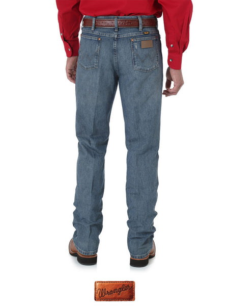Wrangler 0936BGM Cowboy Cut Slim Fit Jeans Blue Granite back view. If you need any assistance with this item or the purchase of this item please call us at five six one seven four eight eight eight zero one Monday through Saturday 10:00a.m EST to 8:00 p.m EST