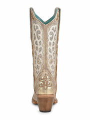 Corral C3895 Ladies Overlay Embroidered And Studs Boot Gold Bone back view. If you need any assistance with this item or the purchase of this item please call us at five six one seven four eight eight eight zero one Monday through Saturday 10:00a.m EST to 8:00 p.m EST