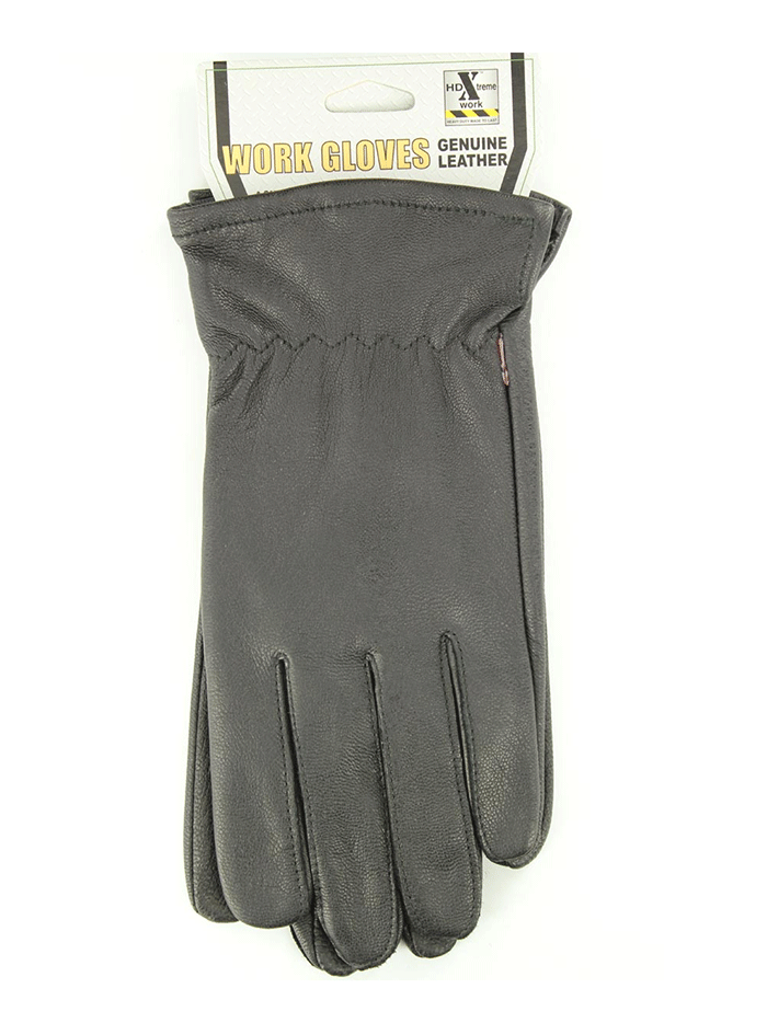 HD Xtreme Work H2110001 Mens Goatskin Leather Gloves Black front-top view. If you need any assistance with this item or the purchase of this item please call us at five six one seven four eight eight eight zero one Monday through Saturday 10:00a.m EST to 8:00 p.m EST