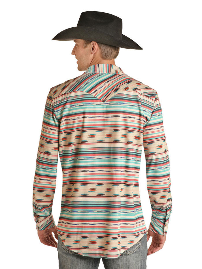 Rock & Roll Denim RRMSOBR09M Mens Stripe Knit Buttom Up Shirt Natural front view