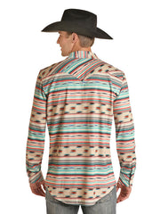 Rock & Roll Denim RRMSOBR09M Mens Stripe Knit Buttom Up Shirt Natural back view