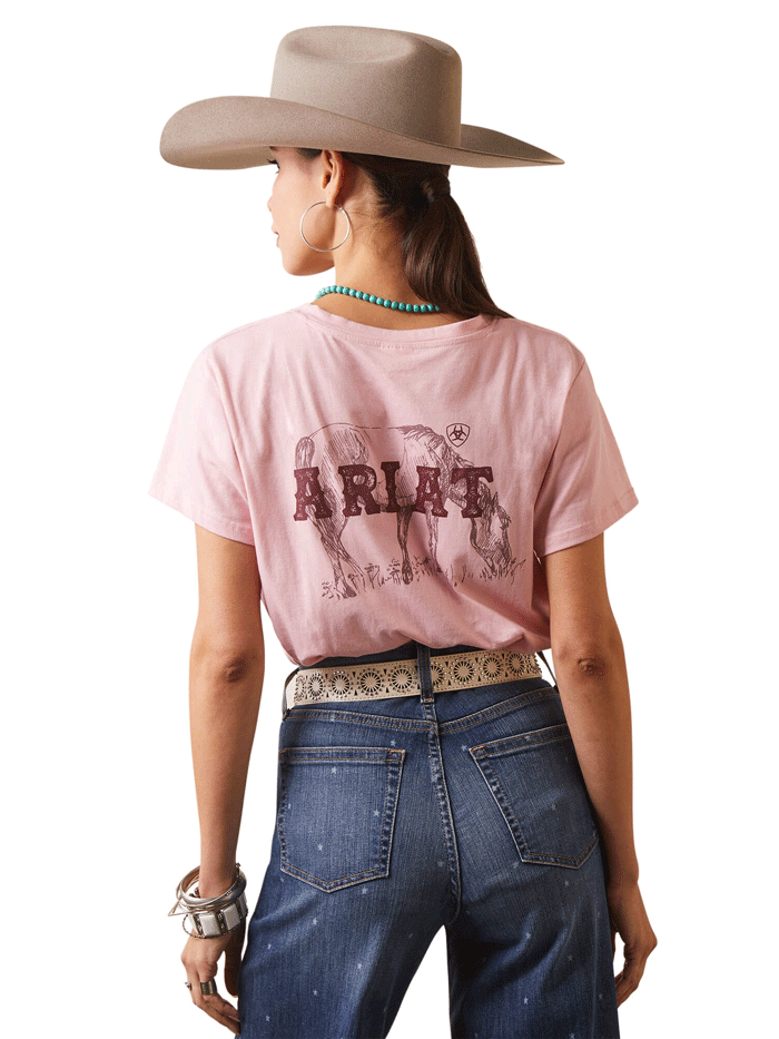 Ariat 10043410 Womens Real Grazin Tee Coral Blush front view. If you need any assistance with this item or the purchase of this item please call us at five six one seven four eight eight eight zero one Monday through Saturday 10:00a.m EST to 8:00 p.m EST