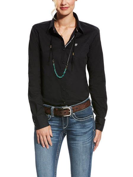 Ariat 10022056 Womens Kirby Stretch Shirt Black front view. If you need any assistance with this item or the purchase of this item please call us at five six one seven four eight eight eight zero one Monday through Saturday 10:00a.m EST to 8:00 p.m EST