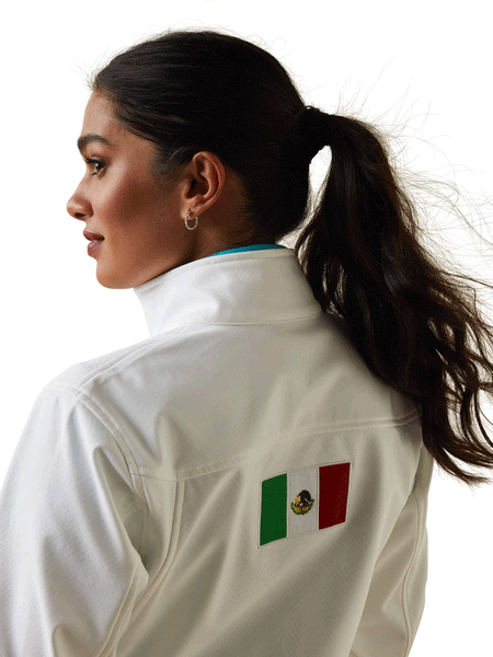 Ariat 10043548 Womens Classic Team Softshell MEXICO Jacket White back view. If you need any assistance with this item or the purchase of this item please call us at five six one seven four eight eight eight zero one Monday through Saturday 10:00a.m EST to 8:00 p.m EST