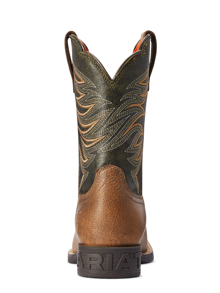 Ariat 10042414 Kids Firecatcher Western Boot Distressed Brown front and outter side view. If you need any assistance with this item or the purchase of this item please call us at five six one seven four eight eight eight zero one Monday through Saturday 10:00a.m EST to 8:00 p.m EST