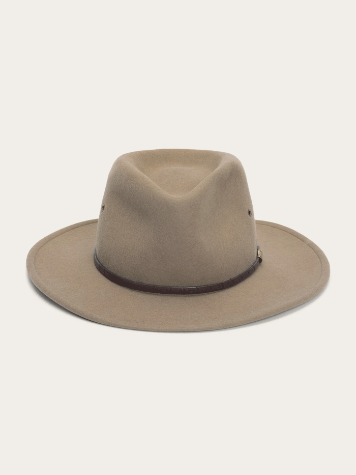 Stetson SWMOAB-8132MU THE MOAB Crushable Wool Felt Hat Mushroom front and side view. If you need any assistance with this item or the purchase of this item please call us at five six one seven four eight eight eight zero one Monday through Saturday 10:00a.m EST to 8:00 p.m EST