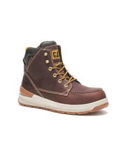 Caterpillar P91402 Mens Impact Waterproof Carbon Composite Toe Work Boot Friar Brown front and side view. If you need any assistance with this item or the purchase of this item please call us at five six one seven four eight eight eight zero one Monday through Saturday 10:00a.m EST to 8:00 p.m EST