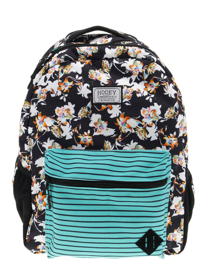 Hooey BP041TLBK Recess Floral Pattern Backpack Black And White side/front view. If you need any assistance with this item or the purchase of this item please call us at five six one seven four eight eight eight zero one Monday through Saturday 10:00a.m EST to 8:00 p.m EST
