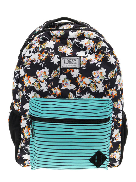 Hooey BP041TLBK Recess Floral Pattern Backpack Black And White front view. If you need any assistance with this item or the purchase of this item please call us at five six one seven four eight eight eight zero one Monday through Saturday 10:00a.m EST to 8:00 p.m EST