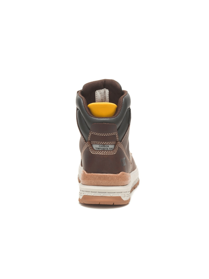 Caterpillar P91402 Mens Impact Waterproof Carbon Composite Toe Work Boot Friar Brown front and side view. If you need any assistance with this item or the purchase of this item please call us at five six one seven four eight eight eight zero one Monday through Saturday 10:00a.m EST to 8:00 p.m EST