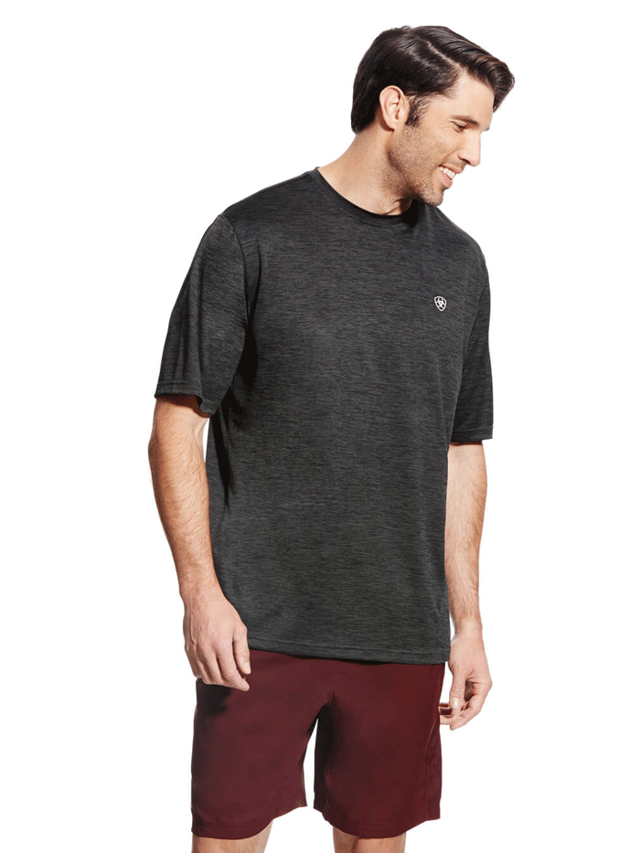 Ariat 10022108 Mens Charger Basic T-Shirt Charcoal front view. If you need any assistance with this item or the purchase of this item please call us at five six one seven four eight eight eight zero one Monday through Saturday 10:00a.m EST to 8:00 p.m EST