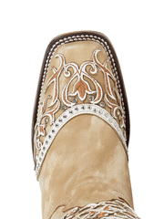 Corral A4165 Ladies Embroidery and Studs Square Toe Western Boot White toe view from above. If you need any assistance with this item or the purchase of this item please call us at five six one seven four eight eight eight zero one Monday through Saturday 10:00a.m EST to 8:00 p.m EST