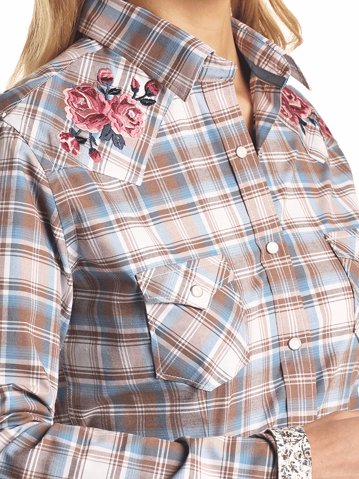 Panhandle R4S3271 Womens Long Sleeve Shirt Plaid Taupe front view. If you need any assistance with this item or the purchase of this item please call us at five six one seven four eight eight eight zero one Monday through Saturday 10:00a.m EST to 8:00 p.m EST