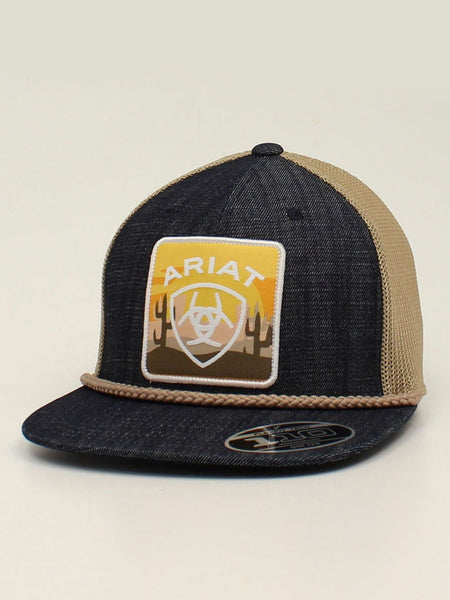 Ariat A300014420 Snapback Flexfit 110 Cactus Patch Logo Cap Denim font view. If you need any assistance with this item or the purchase of this item please call us at five six one seven four eight eight eight zero one Monday through Saturday 10:00a.m EST to 8:00 p.m EST