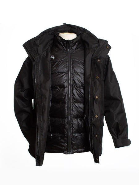 Wyoming Traders Mens OXFORD 3 In 1 Parka Black front view open. If you need any assistance with this item or the purchase of this item please call us at five six one seven four eight eight eight zero one Monday through Saturday 10:00a.m EST to 8:00 p.m EST