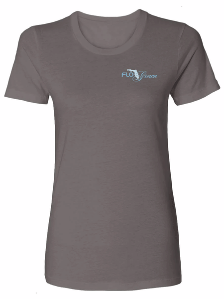 FloGrown FGW-1-046 Womens Home on the Beach Tee Warm Gray front view. If you need any assistance with this item or the purchase of this item please call us at five six one seven four eight eight eight zero one Monday through Saturday 10:00a.m EST to 8:00 p.m EST