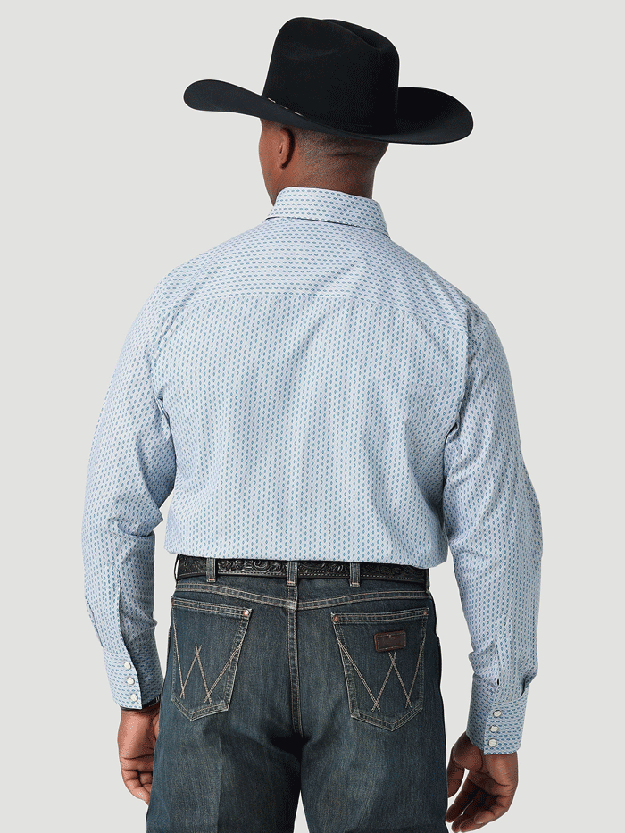 Wrangler 112317163 Mens George Strait Troubadour Long Sleeve Shirt Tranquil Diamonds front view. If you need any assistance with this item or the purchase of this item please call us at five six one seven four eight eight eight zero one Monday through Saturday 10:00a.m EST to 8:00 p.m EST