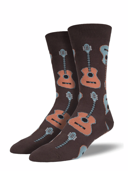 Socksmith MNC202-BRO Mens Acoustic Guitar Socks Brown pair side and front view. If you need any assistance with this item or the purchase of this item please call us at five six one seven four eight eight eight zero one Monday through Saturday 10:00a.m EST to 8:00 p.m EST