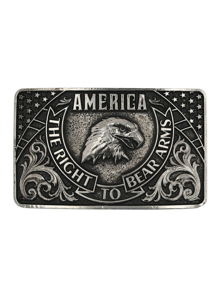 Montana Silversmiths A878 Eagle Arms Belt Buckle Black And Silver front view. If you need any assistance with this item or the purchase of this item please call us at five six one seven four eight eight eight zero one Monday through Saturday 10:00a.m EST to 8:00 p.m EST