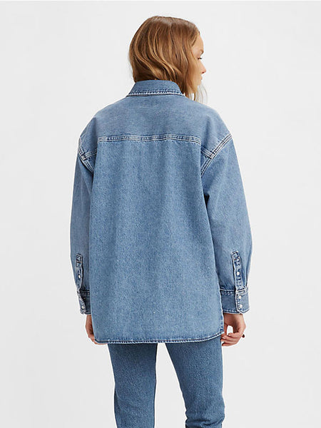Levi's A33730004 Womens Dylan Oversize Western Z3375 Indigo Stonewash back view. If you need any assistance with this item or the purchase of this item please call us at five six one seven four eight eight eight zero one Monday through Saturday 10:00a.m EST to 8:00 p.m EST