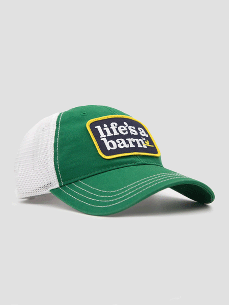 Beach & Barn LIFE'S A BARN Unstructured Hat Kelly White side and front view. If you need any assistance with this item or the purchase of this item please call us at five six one seven four eight eight eight zero one Monday through Saturday 10:00a.m EST to 8:00 p.m EST