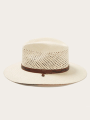 Stetson TSARWY-3830-81 AIRWAY Panama Safari Hat Natural side view. If you need any assistance with this item or the purchase of this item please call us at five six one seven four eight eight eight zero one Monday through Saturday 10:00a.m EST to 8:00 p.m EST