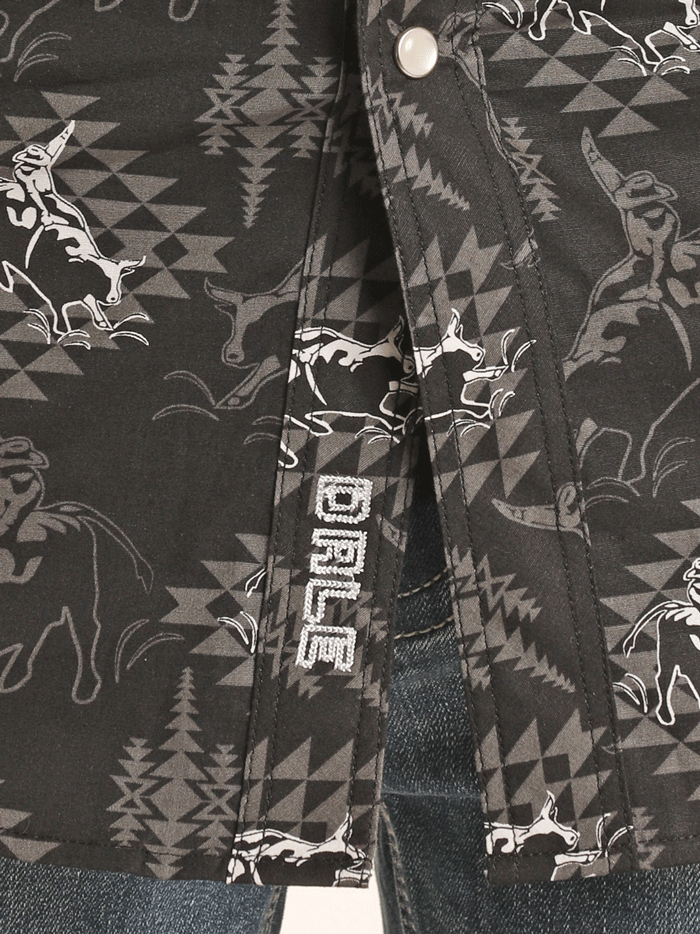 Rock & Roll Denim RRMSOSR091 Mens Dale Brisby Cowboy Aztec Long Sleeve Snap Shirt Black front view. If you need any assistance with this item or the purchase of this item please call us at five six one seven four eight eight eight zero one Monday through Saturday 10:00a.m EST to 8:00 p.m EST 