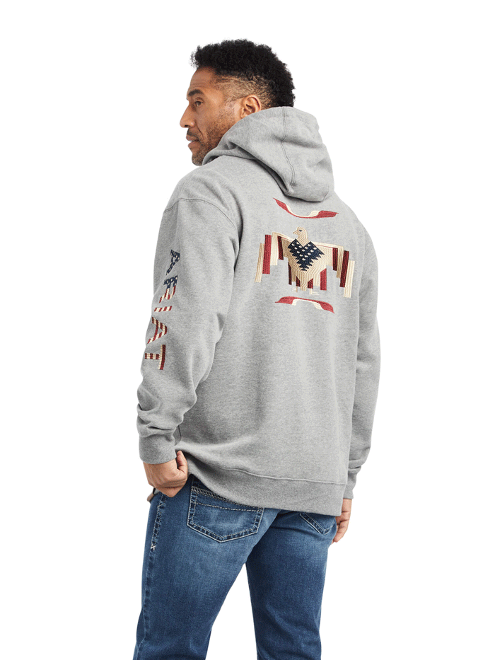 Ariat 10042194 Mens Graphic Chimayo Hoodie Heather Gray front view. If you need any assistance with this item or the purchase of this item please call us at five six one seven four eight eight eight zero one Monday through Saturday 10:00a.m EST to 8:00 p.m EST