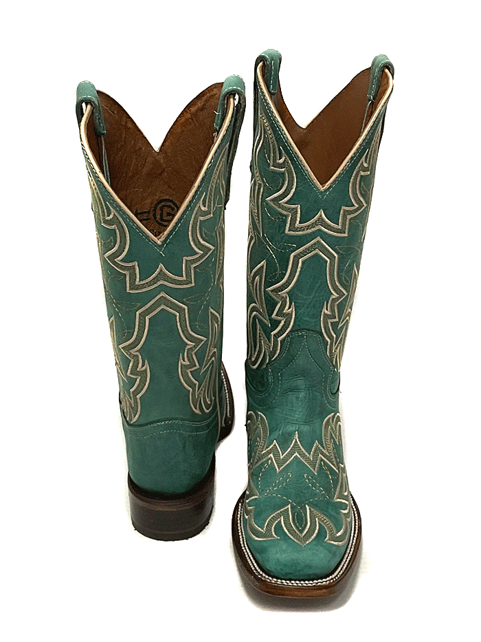 Circle G L5880 Ladies Embroidery Square Toe Boot Turquoise front and side view. If you need any assistance with this item or the purchase of this item please call us at five six one seven four eight eight eight zero one Monday through Saturday 10:00a.m EST to 8:00 p.m EST