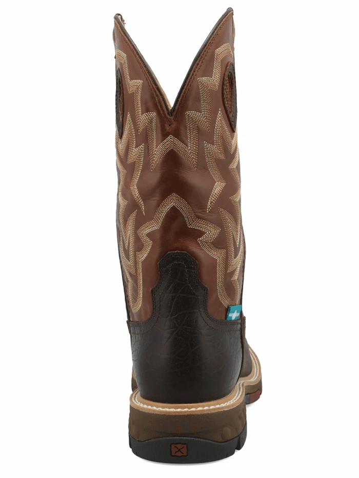 Twisted X MXBW002 Mens Waterproof Western Work Boot Smokey Chocolate front and side view. If you need any assistance with this item or the purchase of this item please call us at five six one seven four eight eight eight zero one Monday through Saturday 10:00a.m EST to 8:00 p.m EST