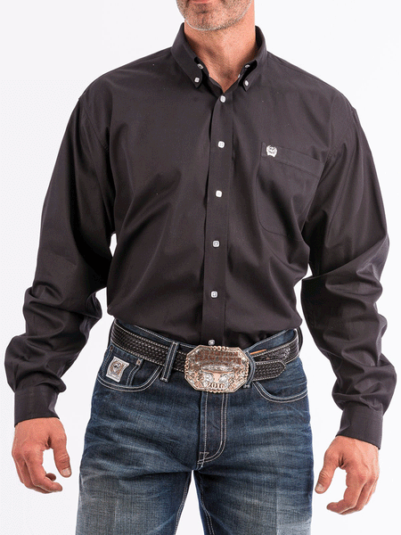 Cinch MT10320083 Mens Long Sleeve Button Down Western Shirt Solid Black front view. If you need any assistance with this item or the purchase of this item please call us at five six one seven four eight eight eight zero one Monday through Saturday 10:00a.m EST to 8:00 p.m EST